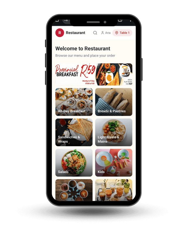 Menufique app showing a restaurant menu